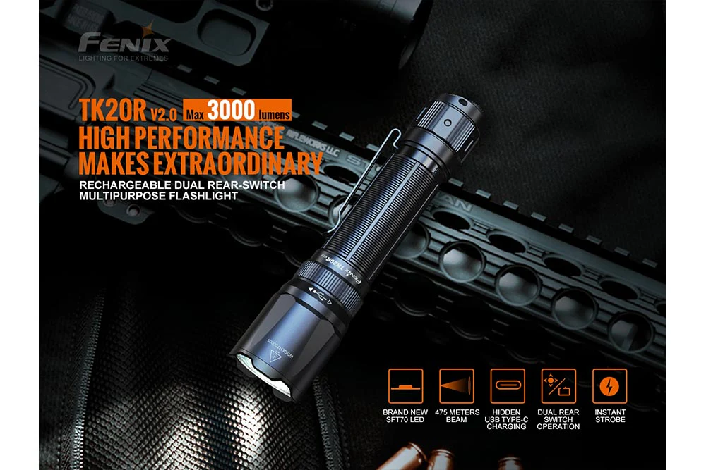 Fenix TK20R V2.0 Rechargeable LED Flashlight - 3000 Lumens - Image 3