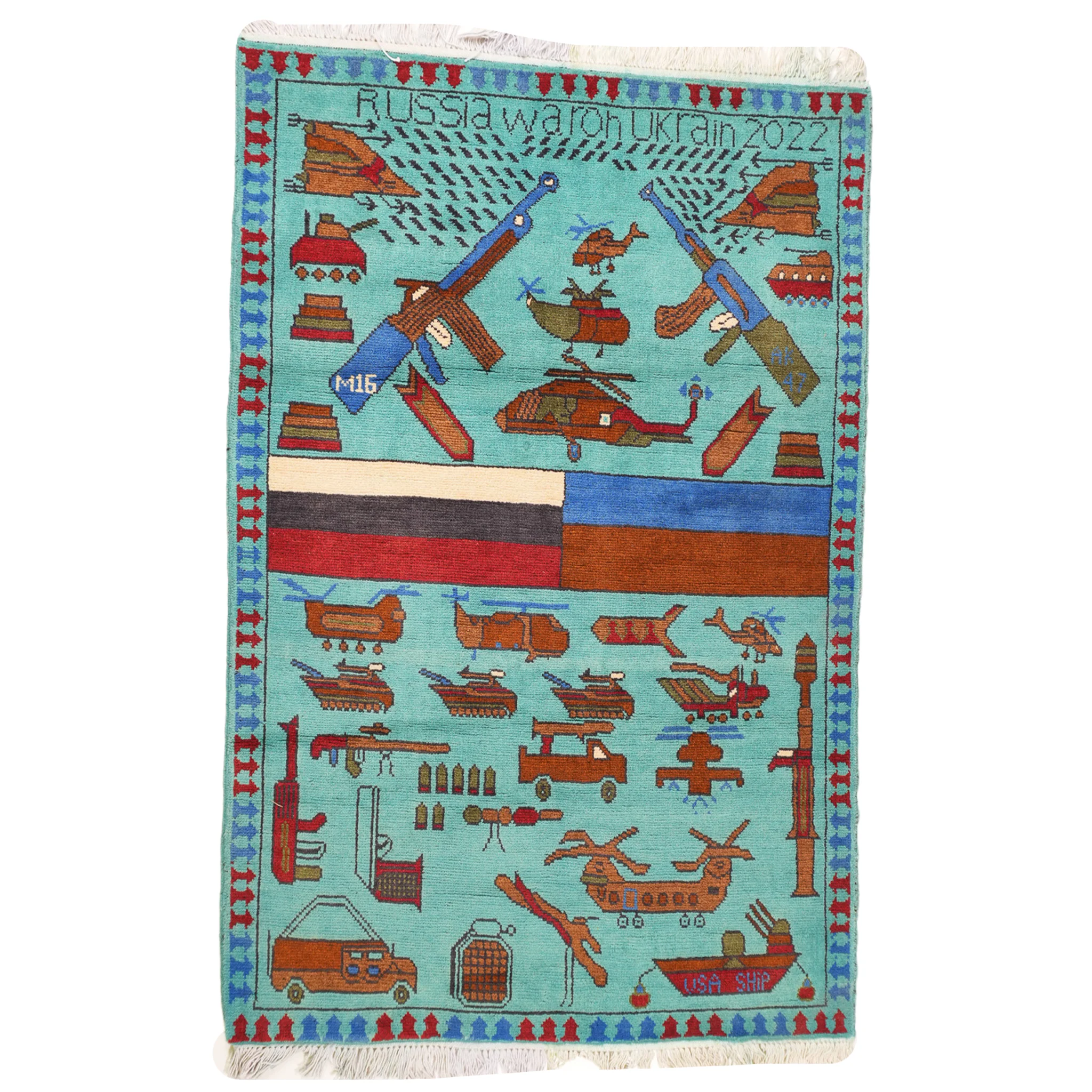 Large Russo-Ukrainian War Pattern Afghan Rug - Image 3