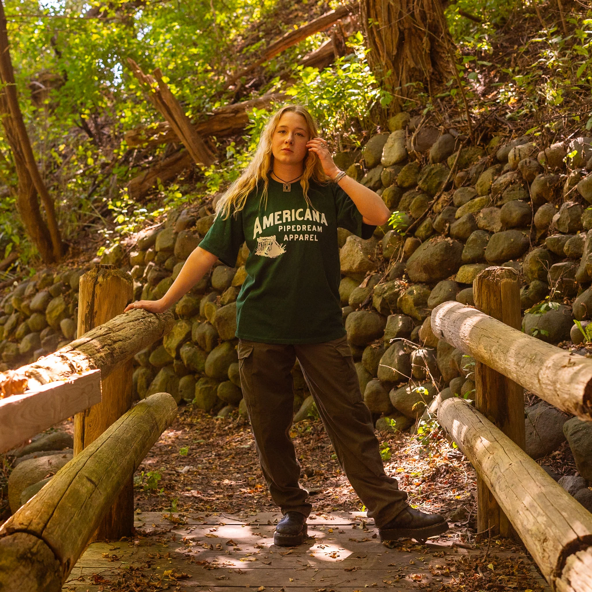 USA-Made Americana Pipedream Tee in Forest Green - Image 6
